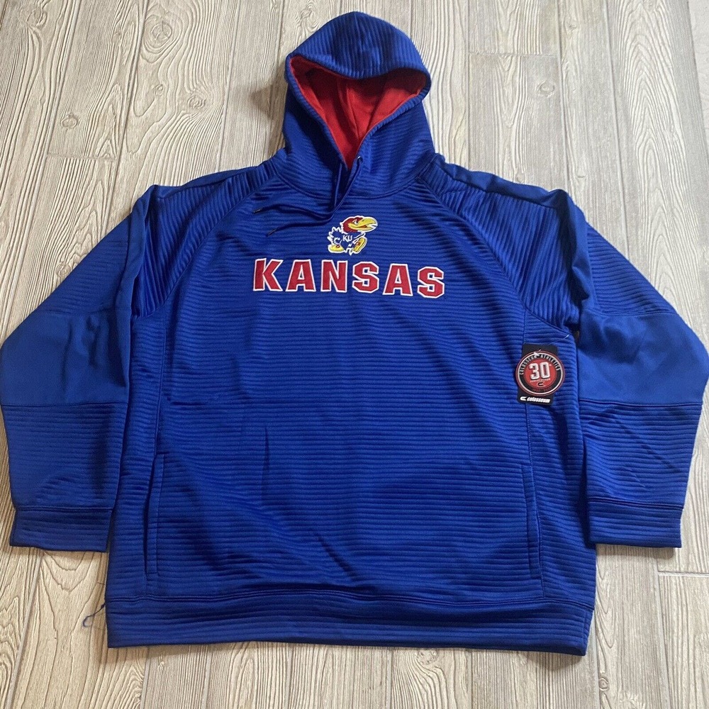 Colosseum Kansas Jayhawks Logo Ribbed Pullover Hoodie Men’s XXL Blue New